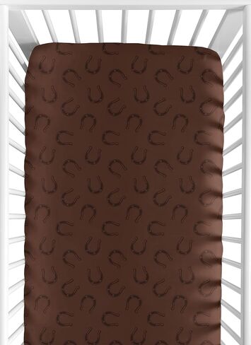 Sweet Jojo Designs Fitted Baby Crib Sheets (Horseshoe Print) for Boys or Girls, Infant Nursery, Toddler Room - Standard Size (Brown for the Western, Cowboy, Southern, Country, Wild West Collection) in Kuwait