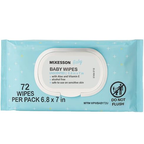 Baby Wipes, Unscented, Vitamin E Aloe Baby Wipe, 72 Pack, McKesson - Case of 12 = 864 Wipes in Kuwait