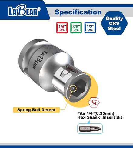 LABEAR 3-Piece Square Drive Bit Holder Socket Adapter Set, CR-V Steel | 1/4", 3/8", 1/2" Drive to 1/4" Hex, Quick-Change, Corrosion-Resistant Plated Finish in Kuwait