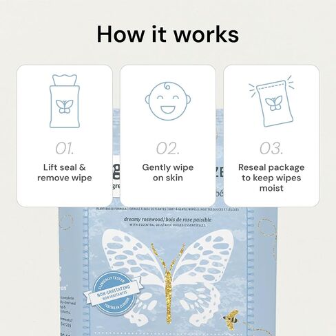 Grab Green Baby Witch Hazel Soothing Wipes, 32 Count, Dreamy Rosewood | Plant & Mineral-Based, Biodegradable, Soothe Common Skin Irritations Such as Diaper Rash, No Alcohol in Kuwait