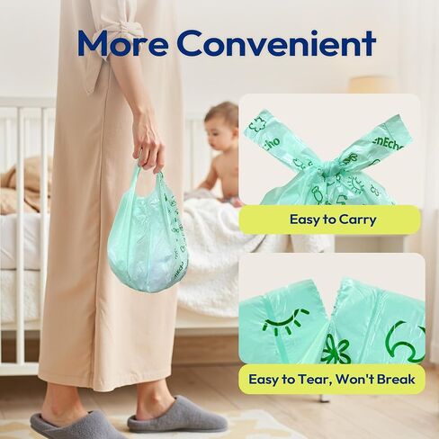 Disposable Diaper Bags with Handles 120 Count (8 Rolls), Leak-Proof Diaper Trash Bags & Sacks or Pet Waste Bag, Ocean Recycled Plastic, Green in Kuwait