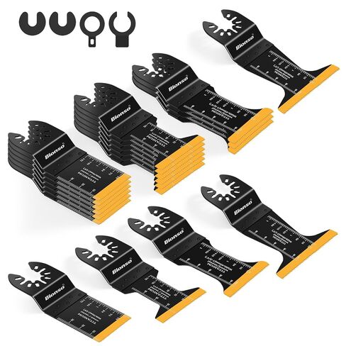 Bionso 20 PCS Titanium Oscillating Tool Blade Cuts Metal and Wood, Sharp and Durable Multitool Blades, Multi Tool Blades Kits, Oscillating Saw Blades Fit Dewalt Milwaukee Ryobi Makita Worx Rockwell in Kuwait
