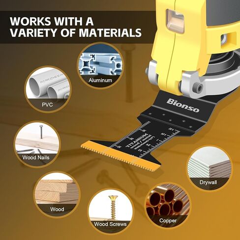 Bionso 20 PCS Titanium Oscillating Tool Blade Cuts Metal and Wood, Sharp and Durable Multitool Blades, Multi Tool Blades Kits, Oscillating Saw Blades Fit Dewalt Milwaukee Ryobi Makita Worx Rockwell in Kuwait
