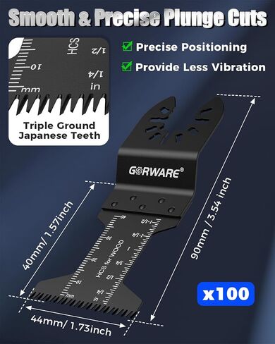 GORWARE Oscillating Tool Blades, Japanese Tooth Quick Release Multi Tool Blades Kits Fit Milwauke, Chicago, Worx, Rockwell, Rigid (100PCS Japanese Tooth Blades) in Kuwait