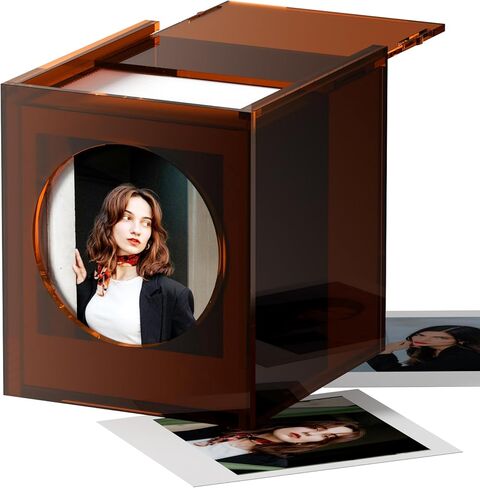 WINKINE Acrylic Polaroid Go Frame & Photo Storage Box for Polaroid Go GEN3/GEN2 Films, 2.1'' x 2.6'' Film Frame, Vintage Box with Sliding Lid, Amber, 1 Pack in Kuwait