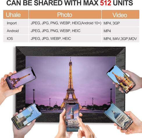 Digital Photo Frame 10.1 inch,WiFi Digital Picture Frame | 1280x800 IPS Touch Screen,Auto-Rotate,Wall Mountable,Remote Photo Video Upload,Multi-User Sharing,Home Decor & Gift in Kuwait