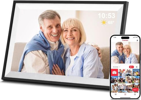 Digital Picture Frame, 10.1" Frameo Digital Frame WiFi with 1280x800 HD IPS Touch Screen, Auto-Rotate, Wall Mountable, Instant Share Photos & Videos from Phone via App, Brown Wood in Kuwait