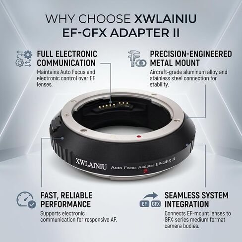 EF-GFX II AF Adapter for Canon EF to GFX Cameras | Canon EF to Fuji GFX adapter with AF/IS/EXIF, CNC aluminum, zero image loss, fits GFX100/100S/50S/50R. in Kuwait