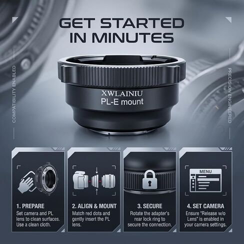 PL-E Manual Focus Adapter for PL Lens to Sony E-Mount | PL-E mount adapter, manual focus, CNC alloy, zero vignette & leak, smooth, fits A7/FS7/FX9/NEX. in Kuwait