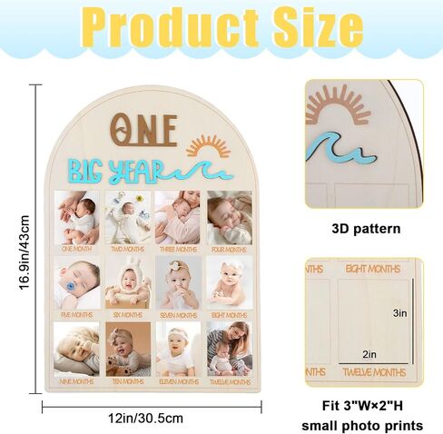 My First Year Photo Board, Wood 12 Month Milestone Baby Picture Frame, My First Year Photo Frame Photoes Display 1st Birthday Decorations Girl Boy Nursery Decor Birthday Party Baby Keepsake Gifts in Saudi Arabia
