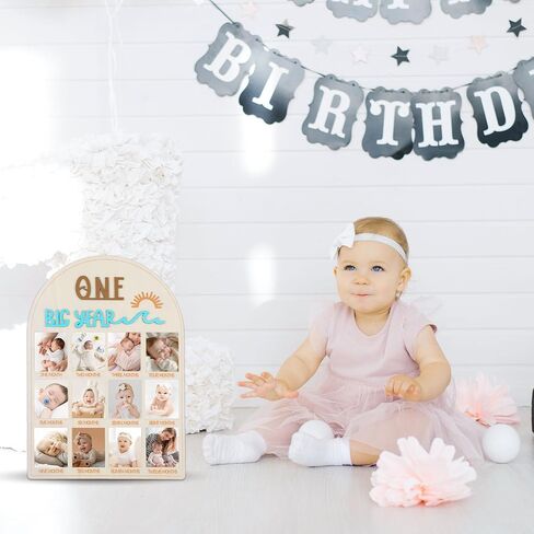 My First Year Photo Board, Wood 12 Month Milestone Baby Picture Frame, My First Year Photo Frame Photoes Display 1st Birthday Decorations Girl Boy Nursery Decor Birthday Party Baby Keepsake Gifts in Saudi Arabia