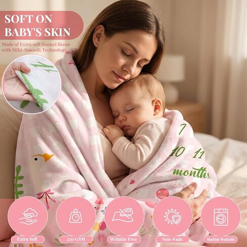 Frienda Silly Goose Baby Milestone Monthly Blanket for Boy & Girls 40 x 50 Inches Floral Flannel Blanket Newborn Infant Swaddle Milestone Monthly Photography Background with Wreath for Nursery Decor in Kuwait