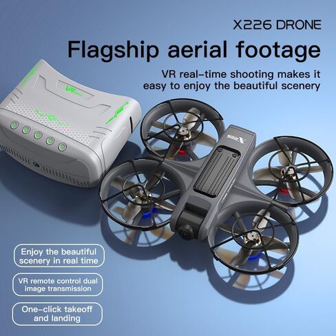 VR FPV Hobby Drone with VR Goggles, Optical Flow Positioning, Dual Batteries, One Key Takeoff/Landing, APP Control, Brushless Motor, Beginner-Friendly Quadcopter with Propeller Guards, Altitude Hold, Dual Cameras & LED Night Lights, a first-person view in Kuwait