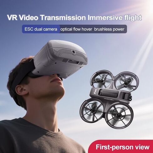 VR FPV Hobby Drone with VR Goggles, Optical Flow Positioning, Dual Batteries, One Key Takeoff/Landing, APP Control, Brushless Motor, Beginner-Friendly Quadcopter with Propeller Guards, Altitude Hold, Dual Cameras & LED Night Lights, a first-person view in Kuwait