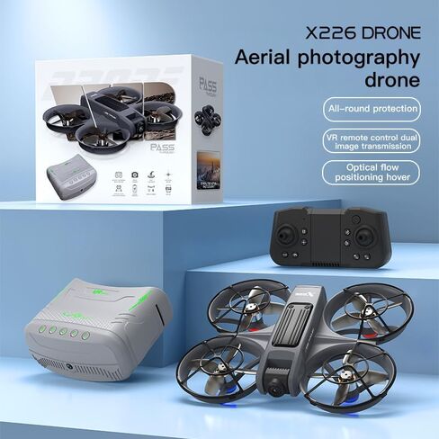 VR FPV Hobby Drone with VR Goggles, Optical Flow Positioning, Dual Batteries, One Key Takeoff/Landing, APP Control, Brushless Motor, Beginner-Friendly Quadcopter with Propeller Guards, Altitude Hold, Dual Cameras & LED Night Lights, a first-person view in Kuwait