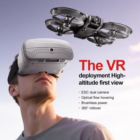 VR FPV Hobby Drone with VR Goggles, Optical Flow Positioning, Dual Batteries, One Key Takeoff/Landing, APP Control, Brushless Motor, Beginner-Friendly Quadcopter with Propeller Guards, Altitude Hold, Dual Cameras & LED Night Lights, a first-person view in Kuwait