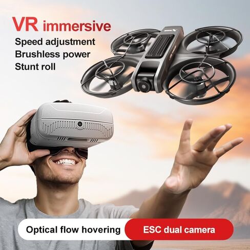 VR FPV Hobby Drone with VR Goggles, Optical Flow Positioning, Dual Batteries, One Key Takeoff/Landing, APP Control, Brushless Motor, Beginner-Friendly Quadcopter with Propeller Guards, Altitude Hold, Dual Cameras & LED Night Lights, a first-person view in Kuwait