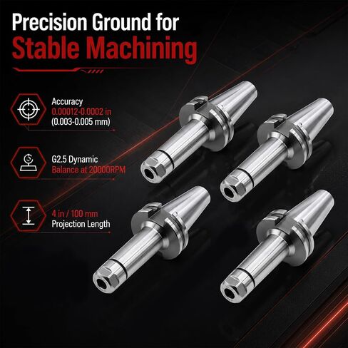 Nakkaa 4Pc CAT40 ER16 Collet Chuck Holder Compatible with CNC Milling Tools | 4" Projection length collet chuck holder, High concentricity up to 0.00012-0.0002 inch in Kuwait