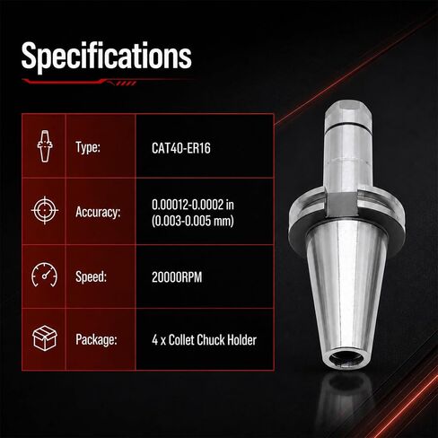 Nakkaa 4Pc CAT40 ER16 Collet Chuck Holder Compatible with CNC Milling Tools | 4" Projection length collet chuck holder, High concentricity up to 0.00012-0.0002 inch in Kuwait