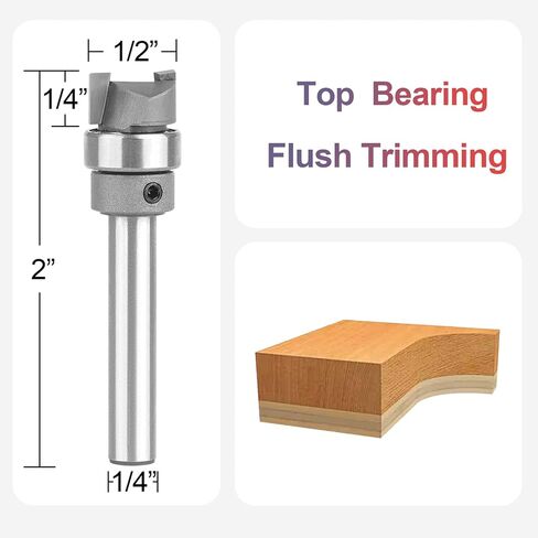 SpeTool Carbide Flush Trim Router Bit 1/4 Shank 1/2 Dia 1/4 CL, Top Bearing Plunge Pattern Router Bit for Woodworking Trimming, Template Guide Woodworking Milling Cutter Tool in Kuwait