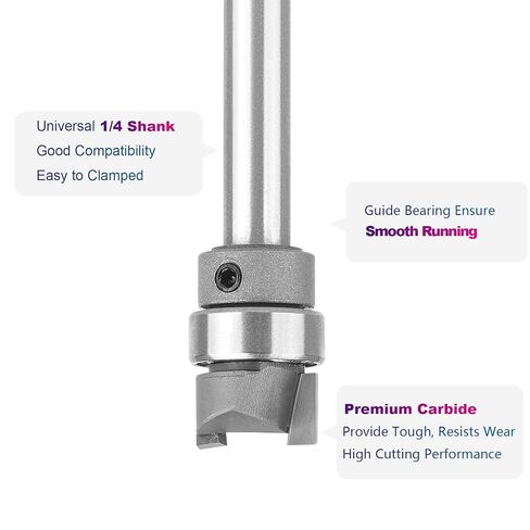 SpeTool Carbide Flush Trim Router Bit 1/4 Shank 1/2 Dia 1/4 CL, Top Bearing Plunge Pattern Router Bit for Woodworking Trimming, Template Guide Woodworking Milling Cutter Tool in Kuwait