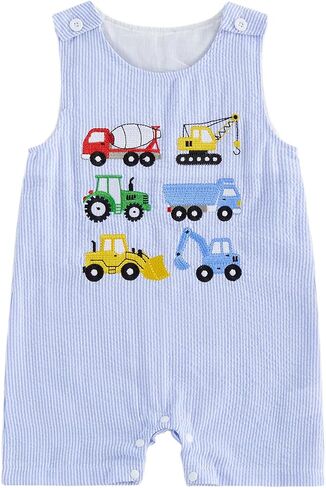 Baby Boy Summer Clothes Excavator Embroidery Romper Onesie Sleeveless Striped Jumpsuits Newborn 3 6 12 18 Months in Kuwait