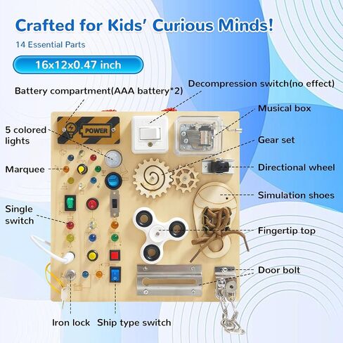 Busy Board, Montessori Toy for 1-4 Years Old, Ideal Gift for 1+ Year Old Children Wooden Toddler Sensory Travel Toy, (Busy Board Plus V3) in Kuwait