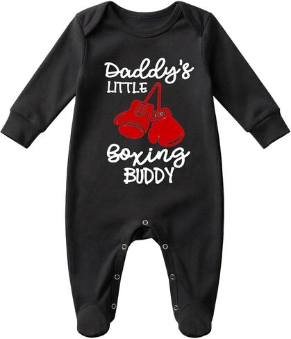 YSCULBUTOL Baby Twins Bodysuits Daddy Little Boxing Buddy Newborn Clothes Infant Twin Romper Unisex Outfits With Sock in Kuwait