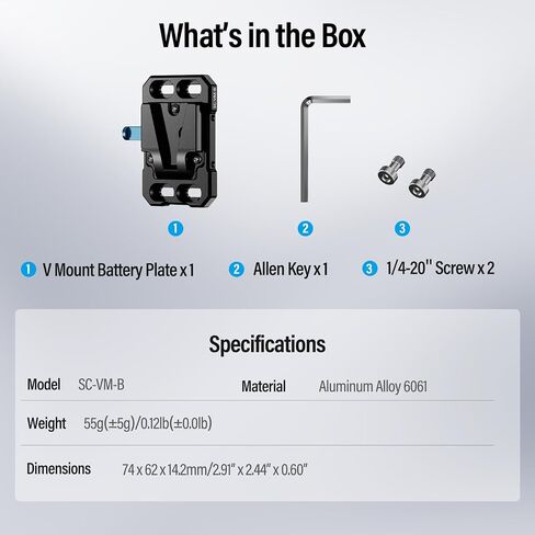 Sirui Mini V Mount Battery Plate, Small V Mount Adapter with 1/4", 3/8", M4, and M3 Multi Threads, SC-VM-B in Kuwait