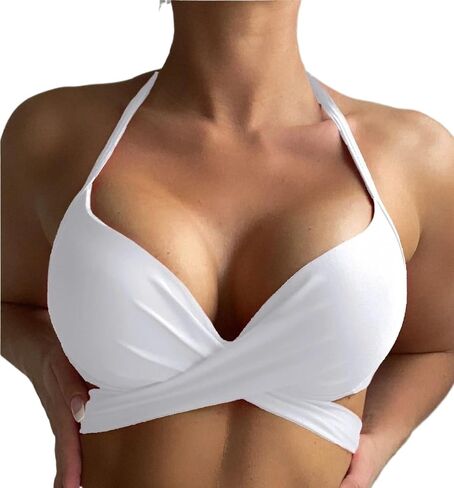 Womens Bikini Tops Summer Beach Wrap Knot Back Push Up Bikini Top in Kuwait