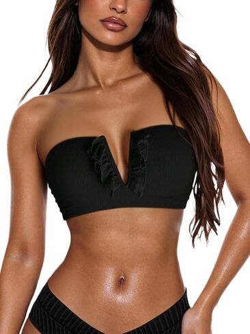 Womens Bikini Tops Ruffled Bikini Top with V-Wire in Kuwait