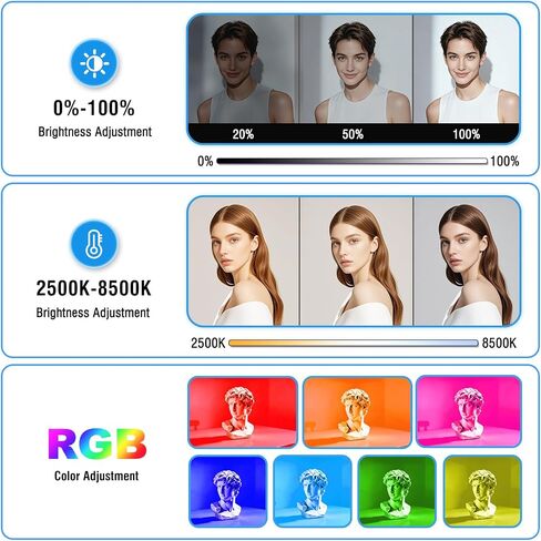 RGB LED Video Light with Barndoor, 2500K-8500K CRI 98+ Dimmable Bi-Color LED Studio Light Panel, 12 Effects Photography Lighting Kit for Video Recording Shooting Live Streaming Podcasting in Kuwait