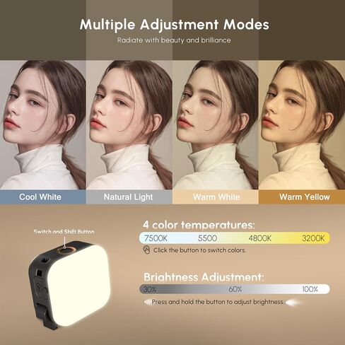 Action 4 Light with Cold Shoe Mount for DJI Nano/Osmo Action 5 Pro/6, 4 Adjustable Brightness Modes for Nighttime Outdoor Video Travel Record(Cold/Natural/Warm White/Warm Yellow) in Kuwait