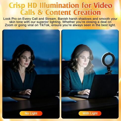 Clip on Ring Light for Laptop, TPQKA 16cm Video Conference Lighting Kit with 5 Color Temperatures & 5 Brightness Levels, Dimmable Webcam Light for Zoom Calls, Remote Working, Live Streaming in Kuwait