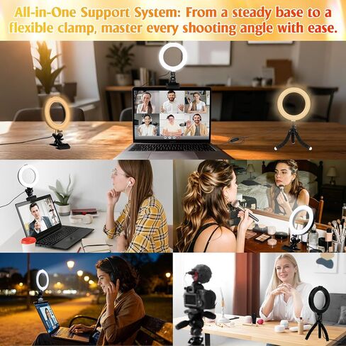 Clip on Ring Light for Laptop, TPQKA 16cm Video Conference Lighting Kit with 5 Color Temperatures & 5 Brightness Levels, Dimmable Webcam Light for Zoom Calls, Remote Working, Live Streaming in Kuwait