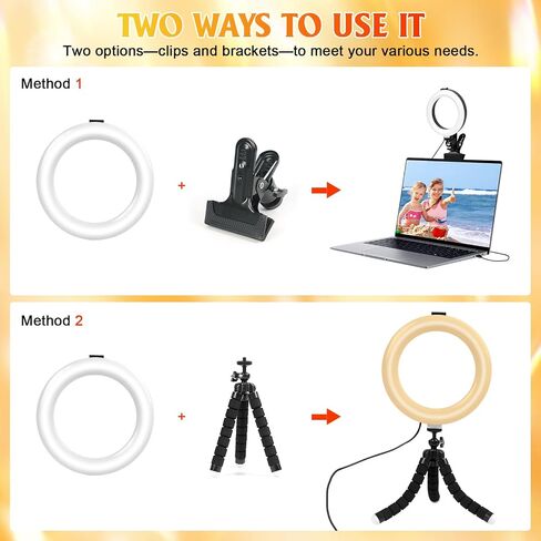 Clip on Ring Light for Laptop, TPQKA 16cm Video Conference Lighting Kit with 5 Color Temperatures & 5 Brightness Levels, Dimmable Webcam Light for Zoom Calls, Remote Working, Live Streaming in Kuwait
