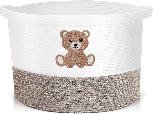 LemonRoad Extra Large Basket 20"x14", Woven Basket for Laundry Blanket Toy Box with Handle Storage, Blanket Storage for Living Room Nursery Pillows Chest(Cotton Rope,Funny Bear,Brown) in Kuwait