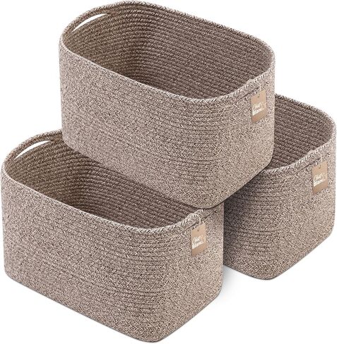 CHAT BLANC Cotton Rope Baskets for Organizing | Storage Baskets for Shelves | Rope Basket for Storage, Small Laundry Baskets, Woven Baskets for Storage, Dog Toy Bin, Baby Basket,Off White&Brown 3 Pack in Kuwait