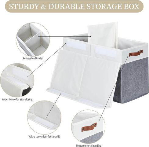 DECOMOMO Large Toy Storage Box, Toy Storage Bins with Lid (Grey & White) | 25" x 12" x 16" Toy Chest Storage, Sturdy Collapsible Kids Toy Storage, Baby Storage Organizer for Kids, Playroom, Nursery in Kuwait