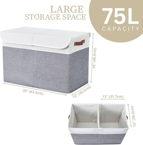 DECOMOMO Large Toy Storage Box, Toy Storage Bins with Lid (Grey & White) | 25" x 12" x 16" Toy Chest Storage, Sturdy Collapsible Kids Toy Storage, Baby Storage Organizer for Kids, Playroom, Nursery in Kuwait