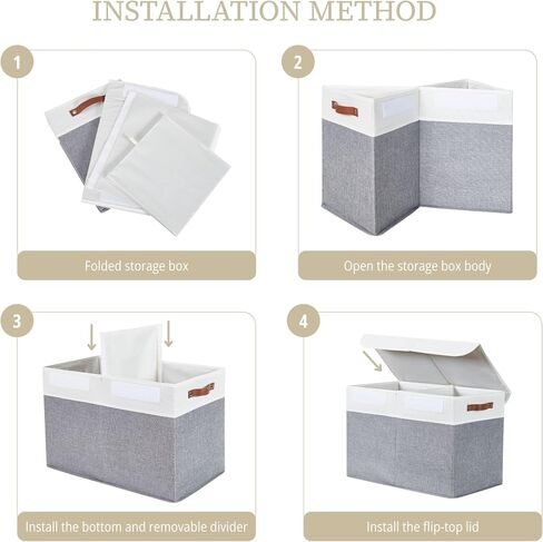 DECOMOMO Large Toy Storage Box, Toy Storage Bins with Lid (Grey & White) | 25" x 12" x 16" Toy Chest Storage, Sturdy Collapsible Kids Toy Storage, Baby Storage Organizer for Kids, Playroom, Nursery in Kuwait