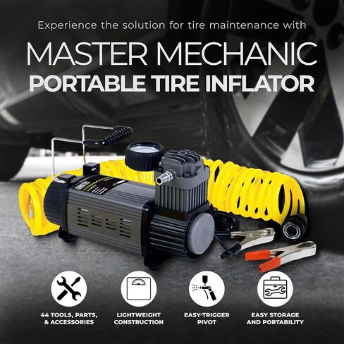 Master Mechanic 12 Volt Portable Tire Inflator with 120 Maximum PSI and Bag for Wheel and Tire Air Compressors and Inflators, Black in Kuwait