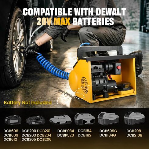 2 Gallon Cordless Air Compressor for DEWALT 20V MAX Battery (Tool Only) | Oil-Free, Max 120 PSI, with 8 PCS Accessory Kit, Portable, Battery Not Included in Kuwait