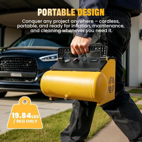 2 Gallon Cordless Air Compressor for DEWALT 20V MAX Battery (Tool Only) | Oil-Free, Max 120 PSI, with 8 PCS Accessory Kit, Portable, Battery Not Included in Kuwait
