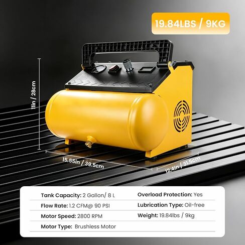 2 Gallon Cordless Air Compressor for DEWALT 20V MAX Battery (Tool Only) | Oil-Free, Max 120 PSI, with 8 PCS Accessory Kit, Portable, Battery Not Included in Kuwait