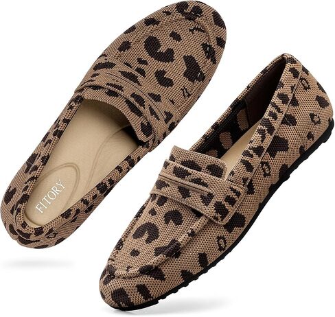 FITORY Loafers for Women, Non-Slip Work Shoes Slip On Walking Dressy | Black Fall Business Casual Comfortable Arch Support Office Leopard Print Wide Foldable Church Travel Everyday Driving in Kuwait