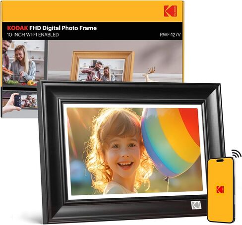 KODAK WiFi Digital Picture Frame, 1920 x 1200 HD Touchscreen Digital Photo Frame, 10.1 Inches Intelligent Electronic Picture Frame with 32 GB,Auto-Rotate, Share Moments Instantly Gifts(Wood Frame) in Kuwait