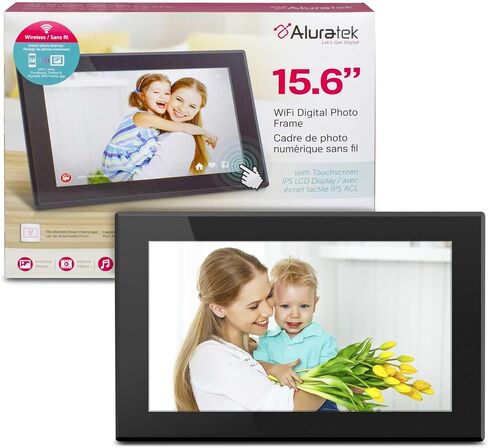 Aluratek 15.6" WiFi Digital Photo Frame with Touchscreen IPS LCD Display & 16GB Built-in Memory, Photo/Music/Video (AWS15F) , Black in Kuwait