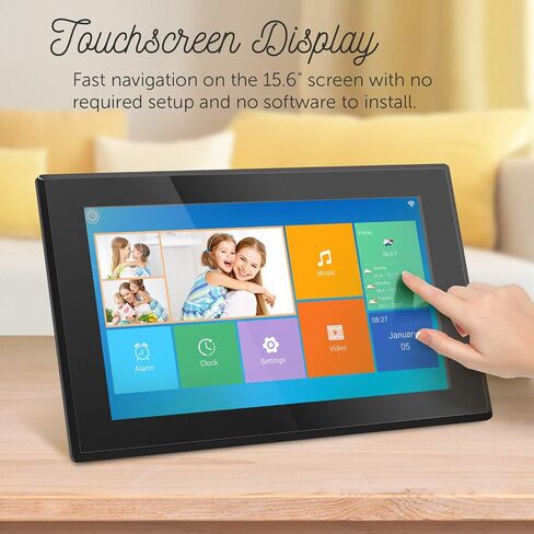 Aluratek 15.6" WiFi Digital Photo Frame with Touchscreen IPS LCD Display & 16GB Built-in Memory, Photo/Music/Video (AWS15F) , Black in Kuwait