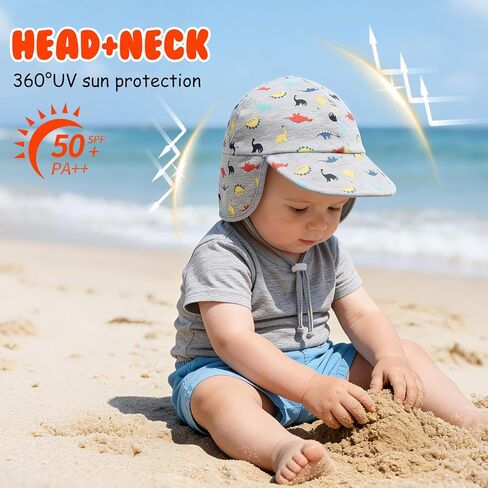 UPF50+ Baby Toddler Sun Hat with Neck Flap Summer Beach Hat 0-5T | 100% Cotton, Breathable & Skin-friendly, Ideal for Beach, Swimming and Outdoor Activities for Boys and Girls in Kuwait
